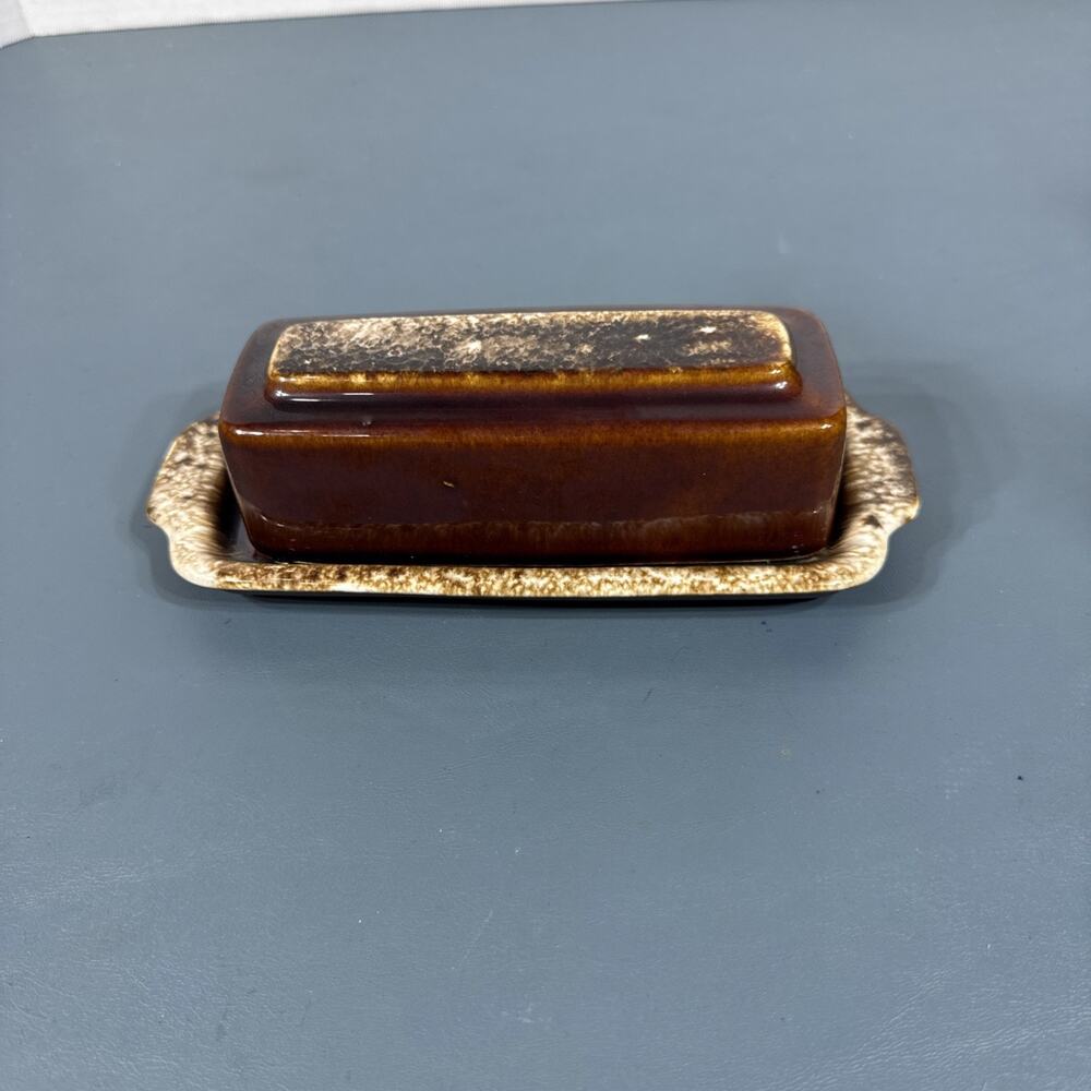 Vintage Hull Pottery Brown Drip Glaze Covered Butter Dish USA